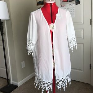 White Crochet Floral Kimono